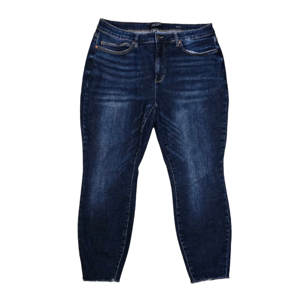 20W Judy Blue Skinny Jeans Crop Ankle Dark Wash Stretch Denim Raw Hem Plus Size